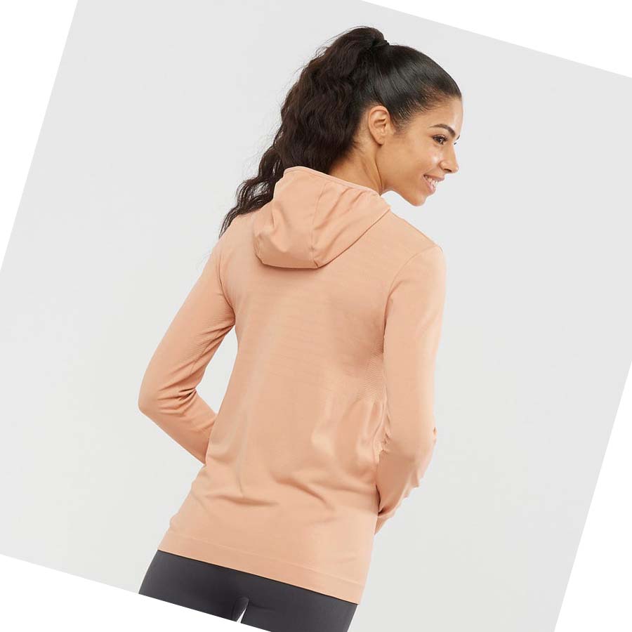 Salomon ESSENTIAL SEAMLESS Kadın Kapüşonlu Sweatshirt Pembe | TR 2533JPQ